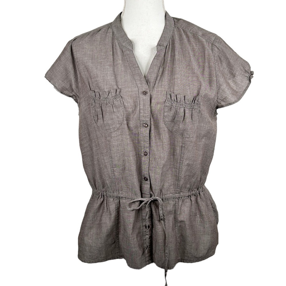 Merona Brown Button Down Drawstring Waist Top Size Large